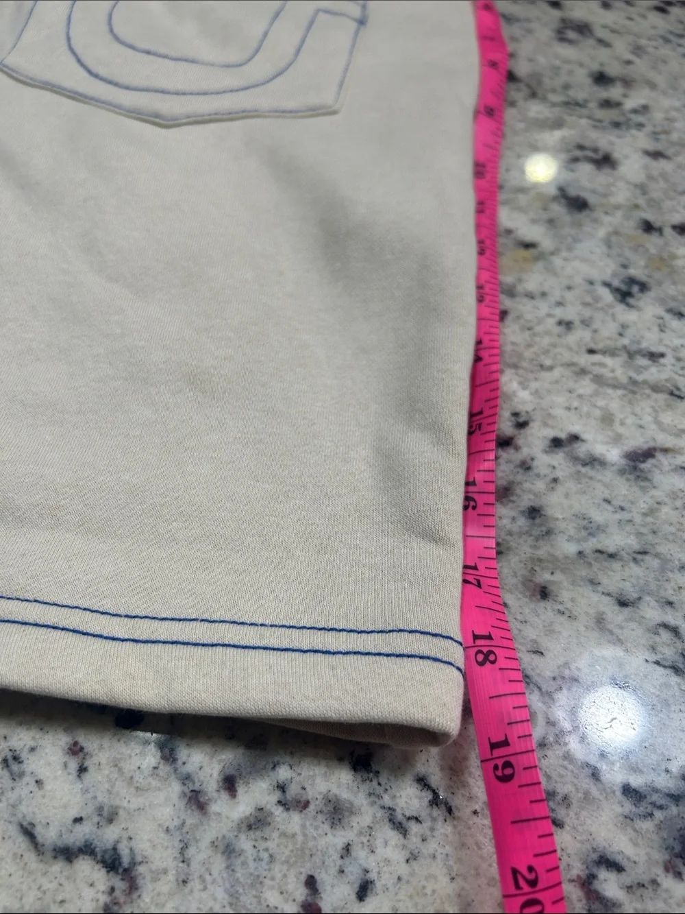 True Religion Cream Shorts with Blue Drawstring and Trim